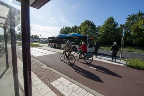 Cycle path and bus stop
